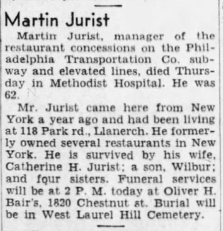 Martin Jurist dies